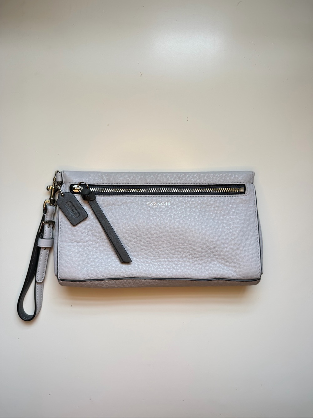 Coach Bleeker Light Gray and Charcoal Gray Leather Wristlet